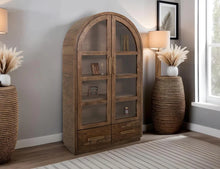 Balam Curved top Cabinet with 2 Drawer and 2 Glass Door in brown