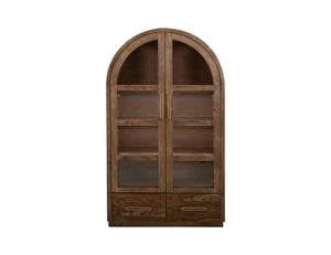 Balam Curved top Cabinet with 2 Drawer and 2 Glass Door in brown
