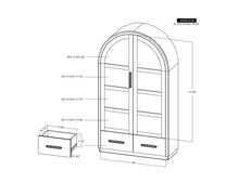 Balam Curved top Cabinet with 2 Drawer and 2 Glass Door in brown