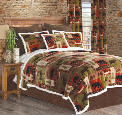 Patchwork Lodge Sherpa Bedding Set