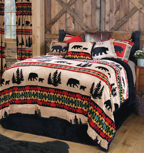 Bear Trails Black Sherpa Bedding Set