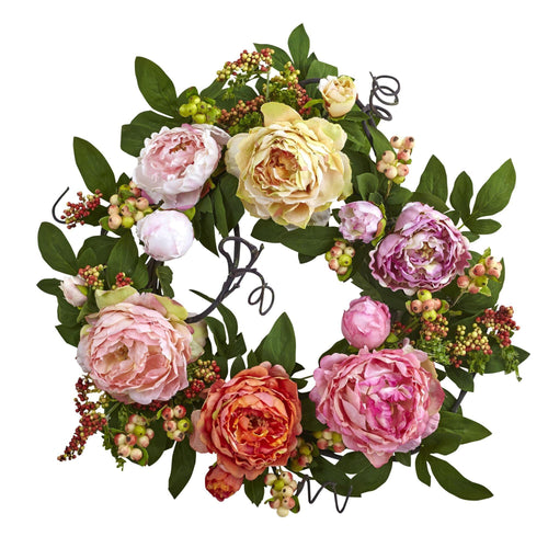 20'' Mixed Peony & Berry Wreath by Nearly Natural