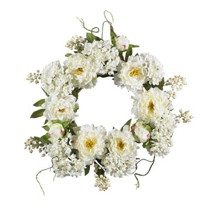 20" Peony Hydrangea Wreath" by Nearly Natural