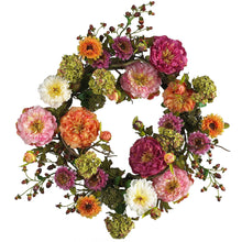 24" Mixed Peony Wreath by Nearly Natural