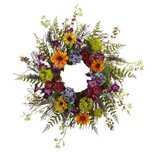 24” Spring Garden Wreath w/Twig Base by Nearly Natural