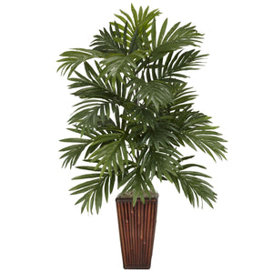Areca Palm w/Bamboo Vase Silk Plant by Nearly Natural