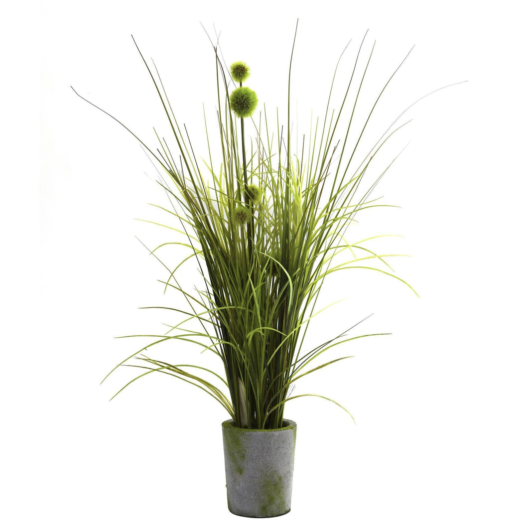 Grass & Dandelion w/Cement Planter by Nearly Natural
