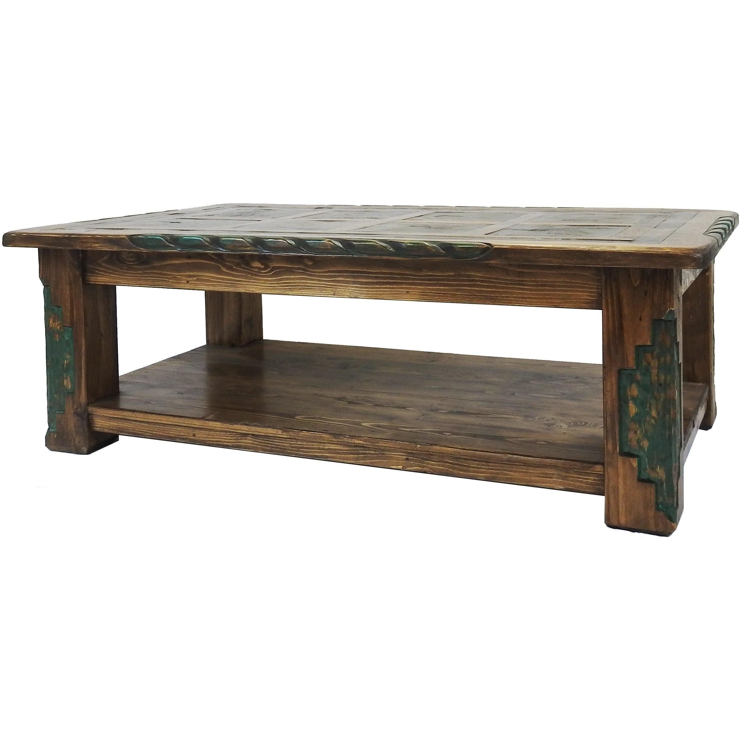 Southwest Coffee Table | Pine Wood, Dark Wax with Green Accents – Pina  Elegance, image size:2497x2497