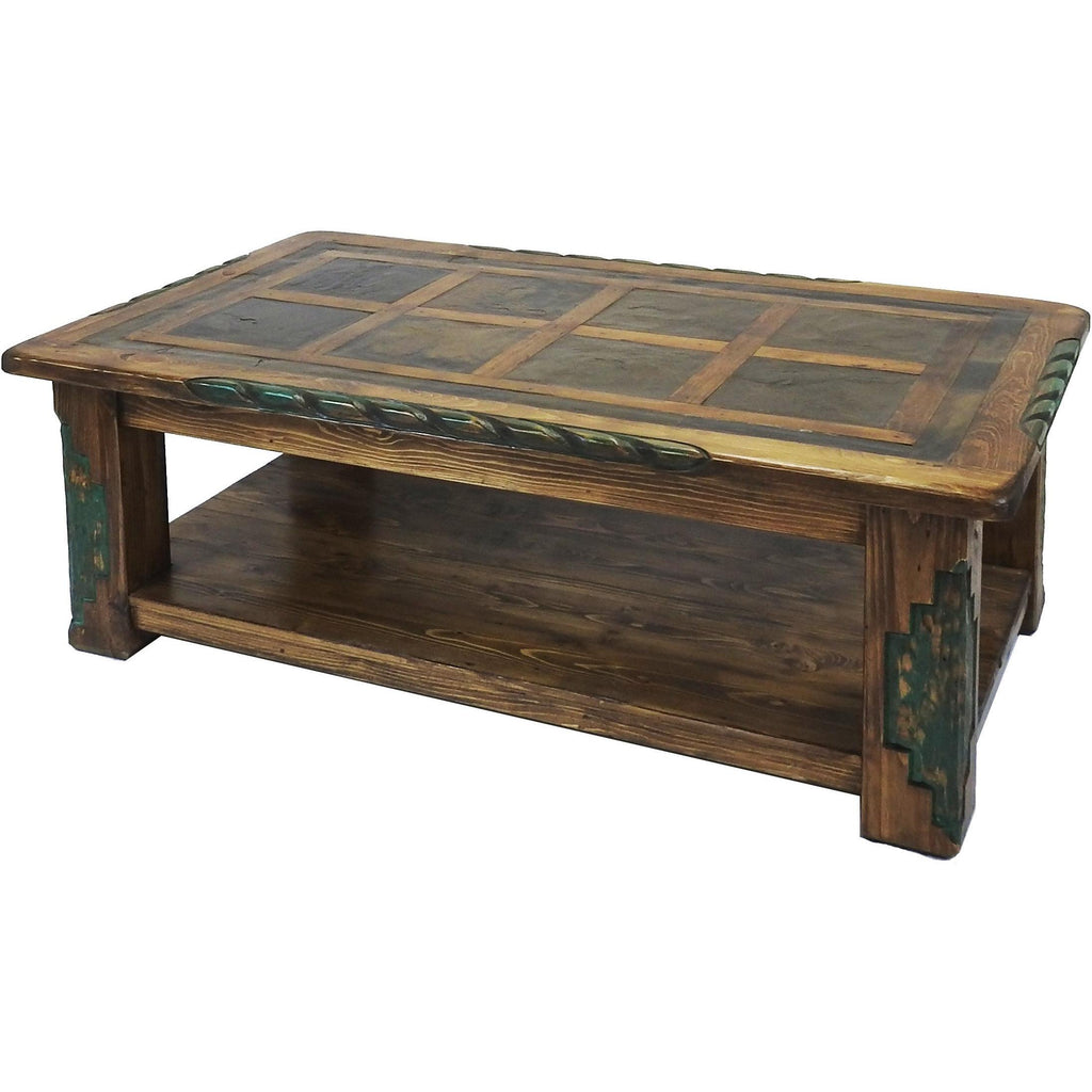 Southwest Coffee Table | Pine Wood, Dark Wax with Green Accents – Pina ...